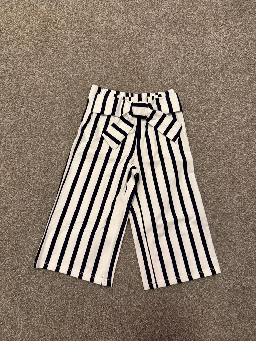 Janie and Jack Navy Blue & White Striped Culotte Pants with Waist Tie